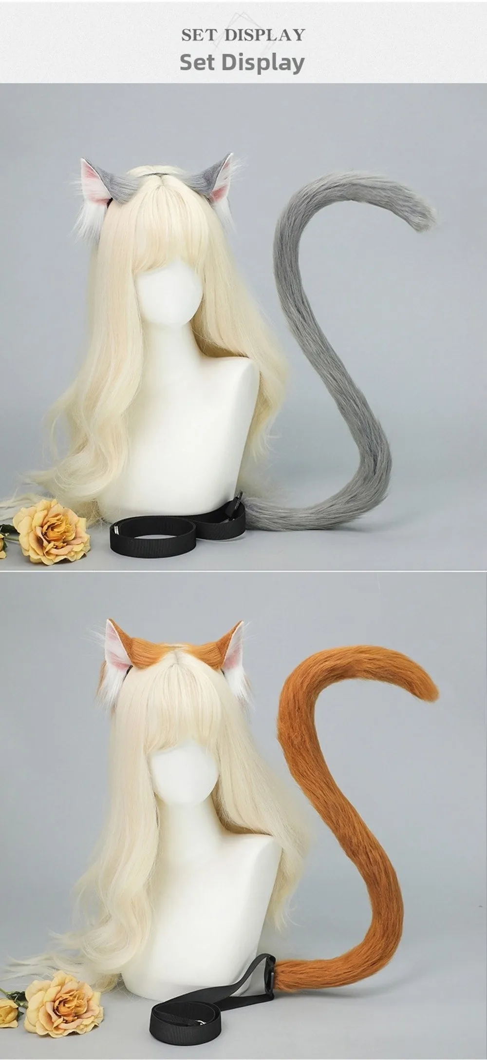 Neues Realistisches Katzenohren-Stirnband Handgefertigtes Lolita-Katzenschwanz-Set Simulierte Tierohren Cosplay-Kostüm – Detail 3