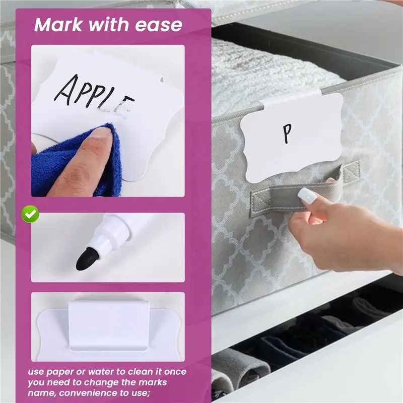 ABJI-32 Pieces Basket Labels Clips And Pens Set, Includes 32 Pieces Kitchen Clip Label Holder And 2 Pieces Chalk
