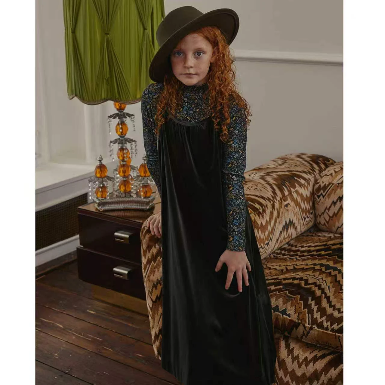 AS AW26 Teen Set Collection Teen Girls Mock Neck Shirt and Velour Maxi Dress Clothing Set Elegant
