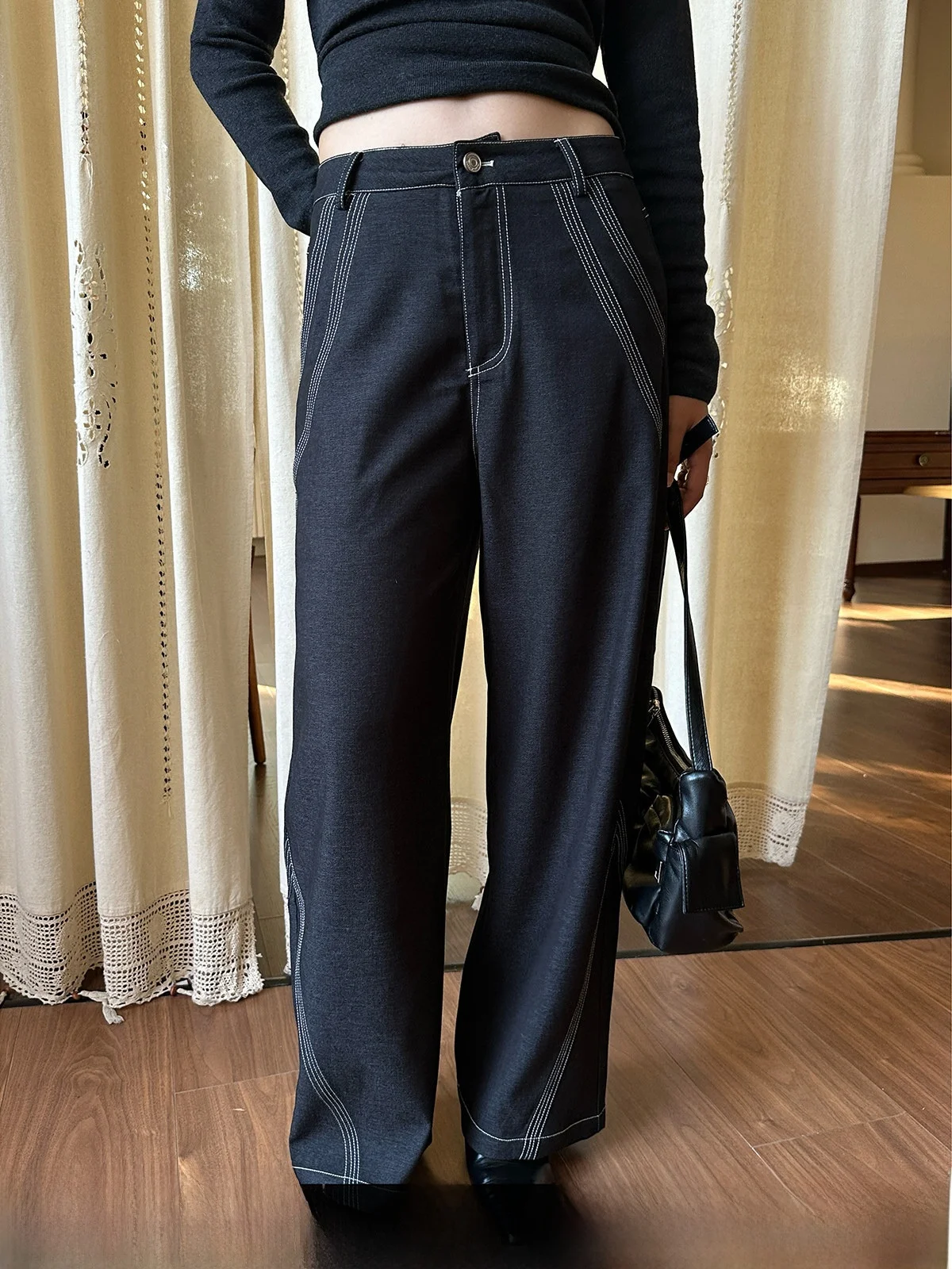 

Американские джинсы в стиле ретро, оригинального цвета, женские, осенние, модные, универсальные, облегающие, с широкими штанинами, длинные брюки, с высокой талией, прямого кроя