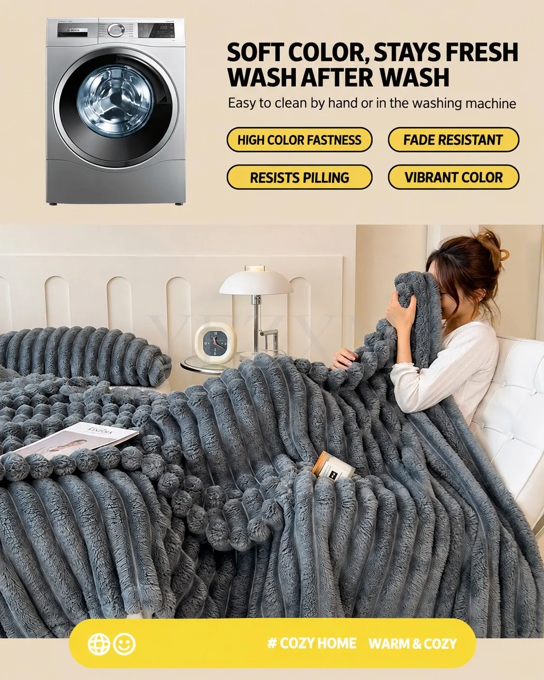 Thick Warm Wide Striped Flannel Blanket Solid Color Soft Fluffy Plush Throws for Sofa Bed Office Travel Multifunctional Blanket