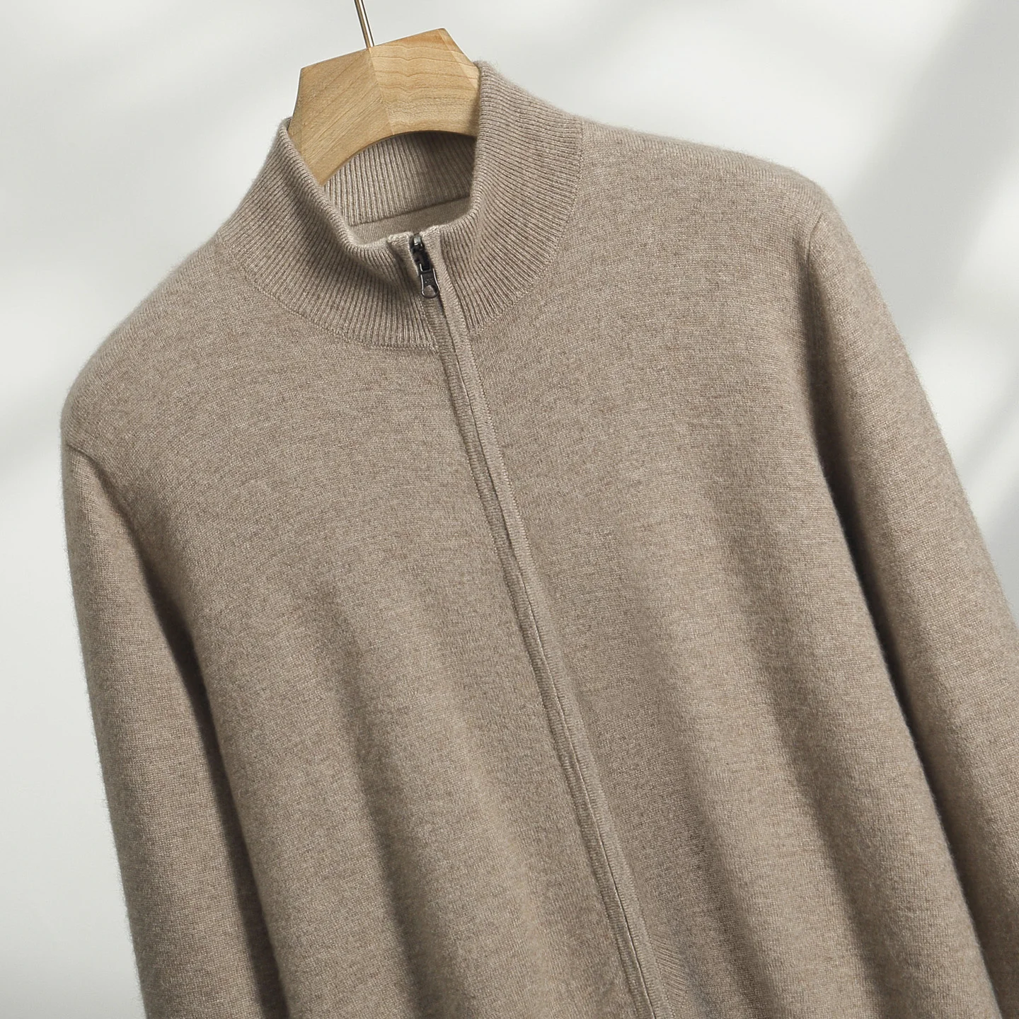 Autumn Winter Men 100% Cashmere Sweater Thick Mock Neck Zipper Cardigan Coat Smart Casual Double Side Cashmere Knitwear Tops