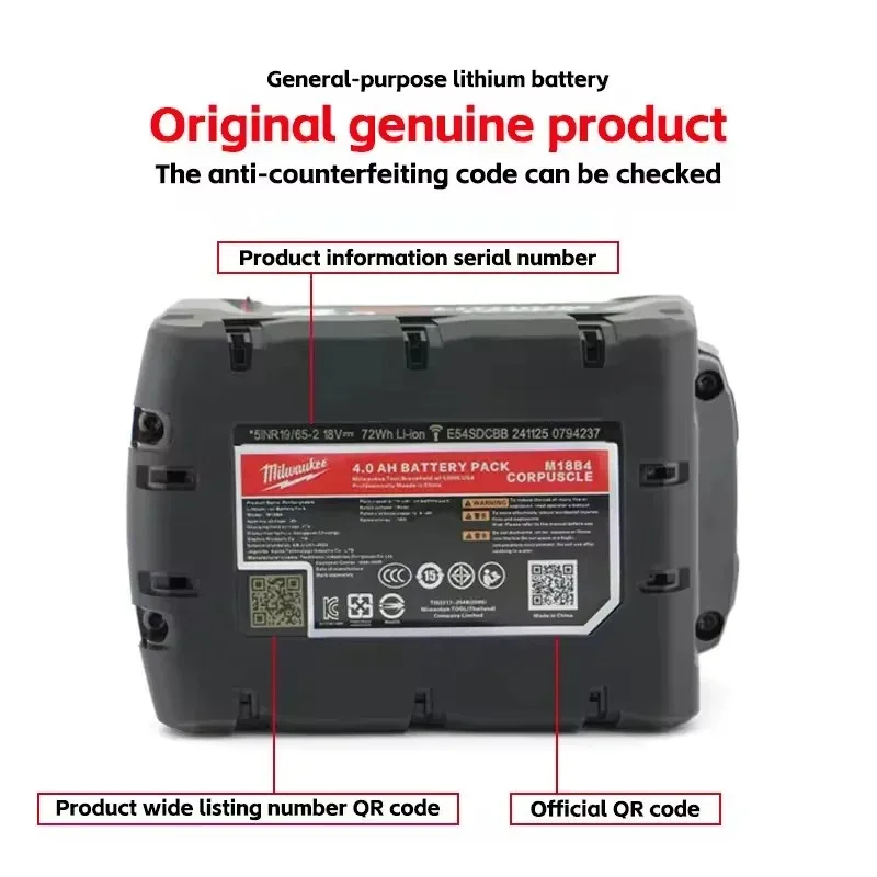 بطارية ليثيوم أيون ميلووكي M18 18 فولت أصلية قابلة لإعادة الشحن M18B6 6000 مللي أمبير في الساعة، مع ملصق مضاد للتزييف، بطارية أداة ميلووكي