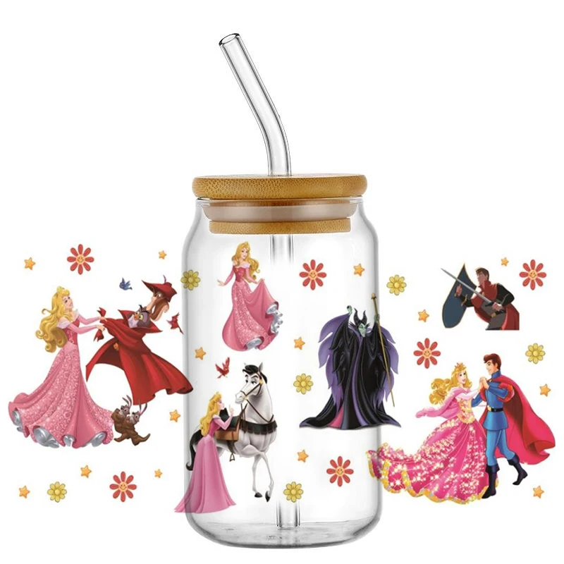 

beauty Aurora and witch pattern Princess design UV DTF Sticker DIY Waterproof Decals For 16oz Glass Coffee Cup wrap home decor