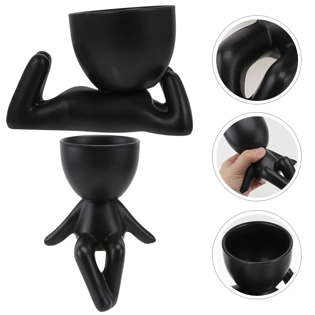 2Pcs Ceramic Human Shaped Succulent Pots Small Flowerpots for Indoor Desktop Balcony Kitchen Decor Home Plant Holder Cactus