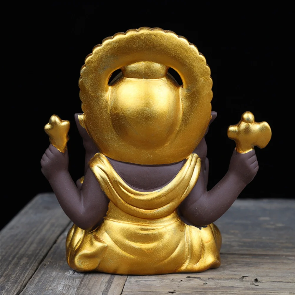 

Classic Handmade Purple Clay Elephant God Statue Ornament for Home Office Bedroom Meditation Elephant Ornament