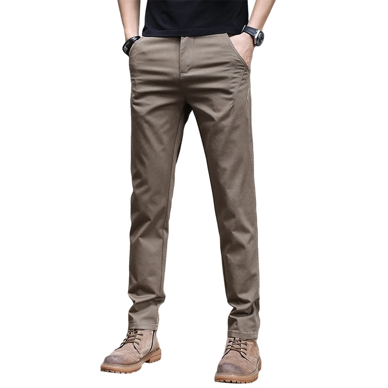 

2024 New Four Seasons High Quality Pants Men Elastic Waist Slim Thick Coffee Twill Brand Cargo Trousers Male Plus Size 28-38