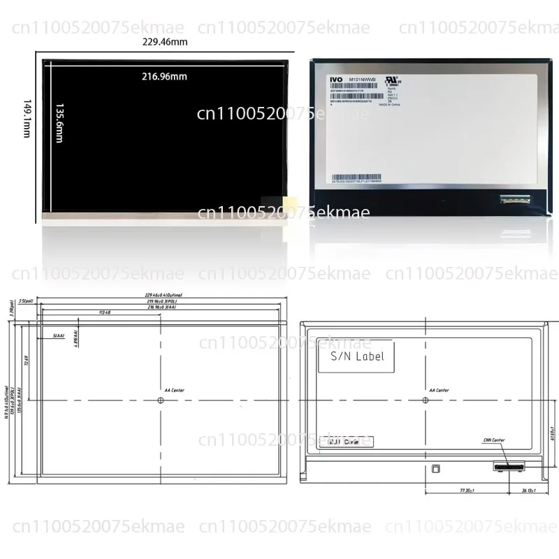 IVO 10.1 inch 1280 * 800 LCD panel M101NWWB R3 vital signs monitor display 10.1 inch LCD module
