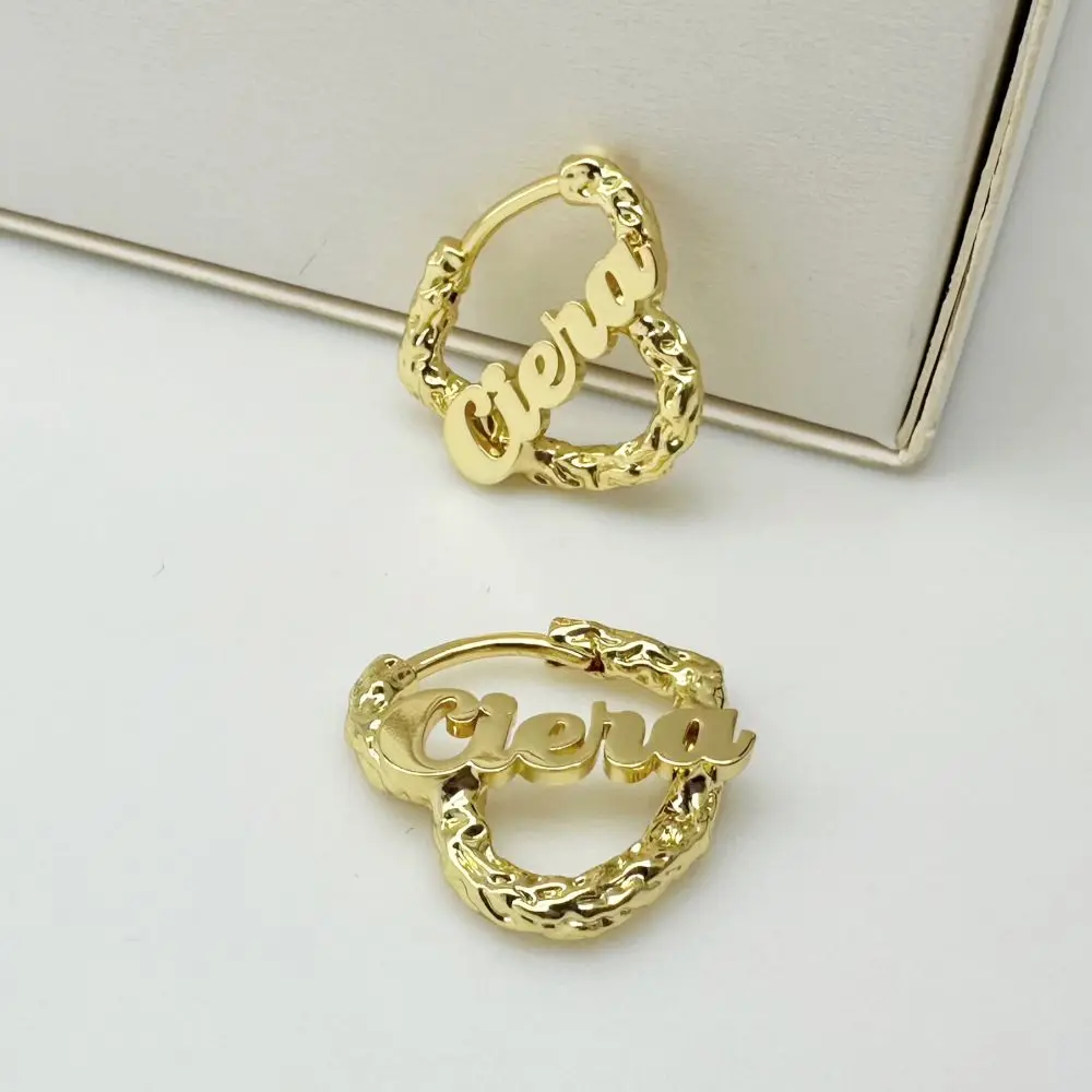 2023 Custom 18mm Cute Name Earring For Girl Personalized Heart Hoop Earring For Children Kids Jewelry Gifts