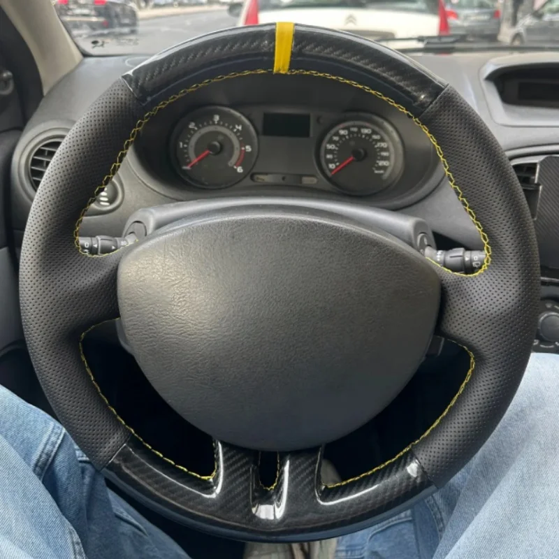 Black Soft Carbon Fiber Leather 3 2005-2012 Clio dynamics 2008 mk3 2010 Accessories Car Steering Wheel Cover For Renault Clio