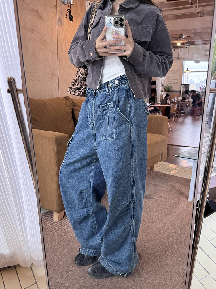 

Джинсы женские URKR American Sle, свободные, прямые, повседневные, с эффектом потертости, винтажные, из хлопка, в стиле рабочей одежды