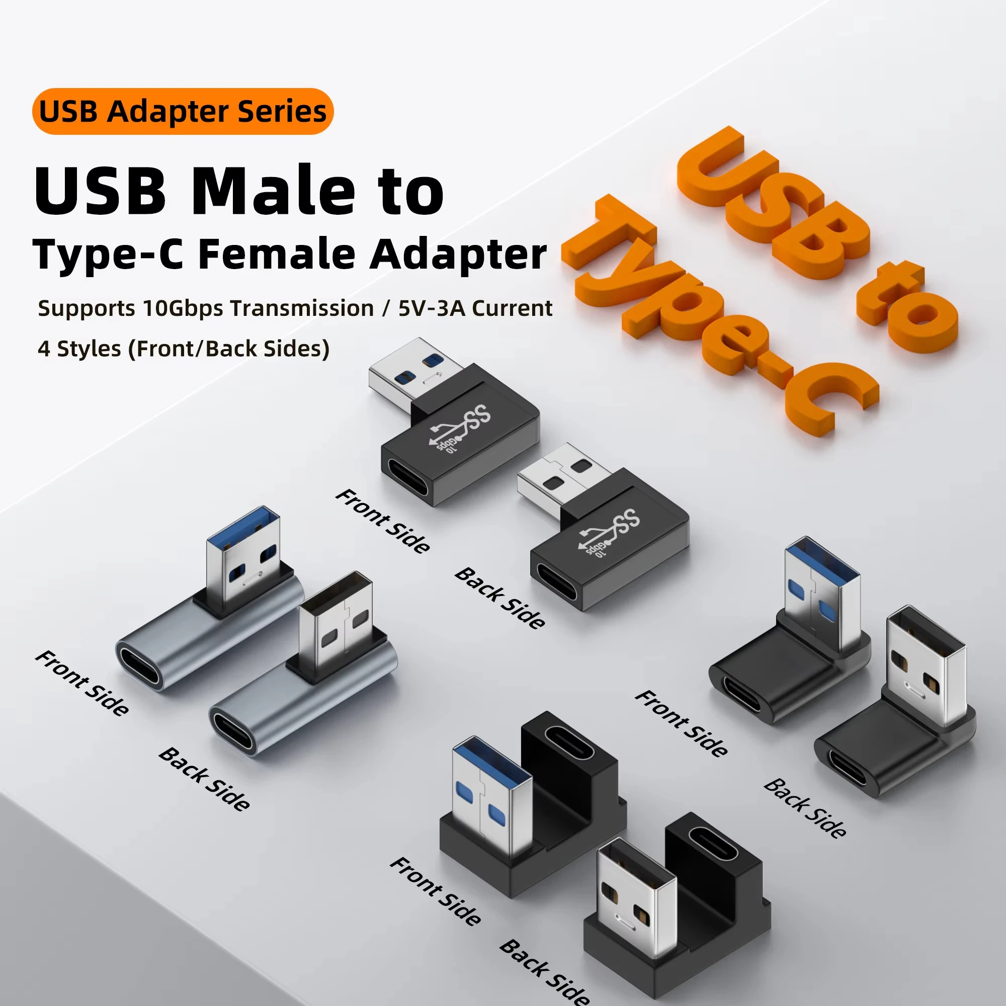NNBILI 2Pcs USB3.0 Male to Type-C Female 90 Degree Right Angle Extension Adapter USB C Upward Downward Connector 10Gb for Laptop
