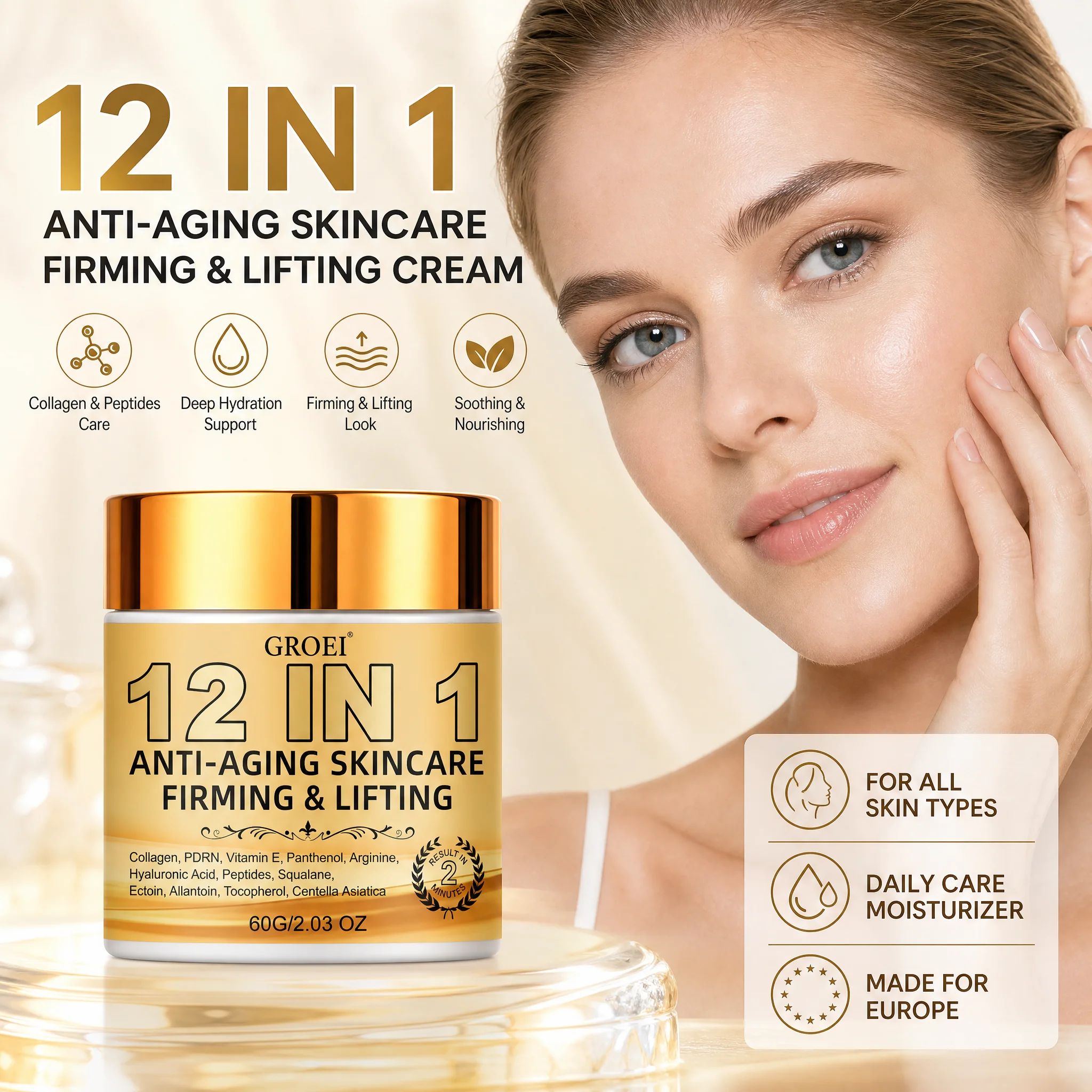 Skin Renewal Moisturizer 60g – PDRN with Collagen and HA, Firms Sagging Skin, Smooths Texture and Restores Healthy Radiance