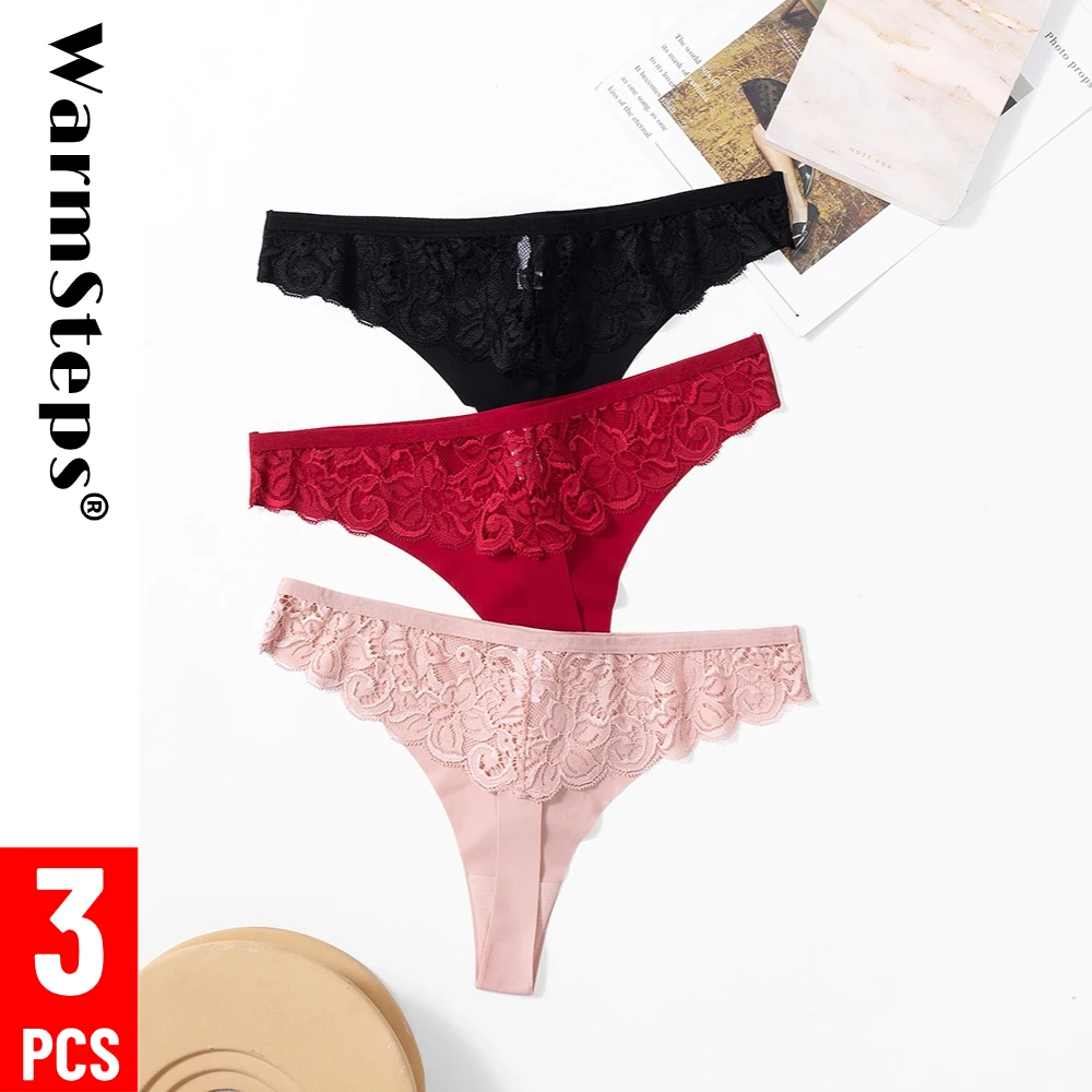 WarmSteps 3Pcs New Women Lace G-String Thongs Seamless Women\'s Panties Sexy Underwear Female Lingerie Femme Tanga Braga 3 Pieces