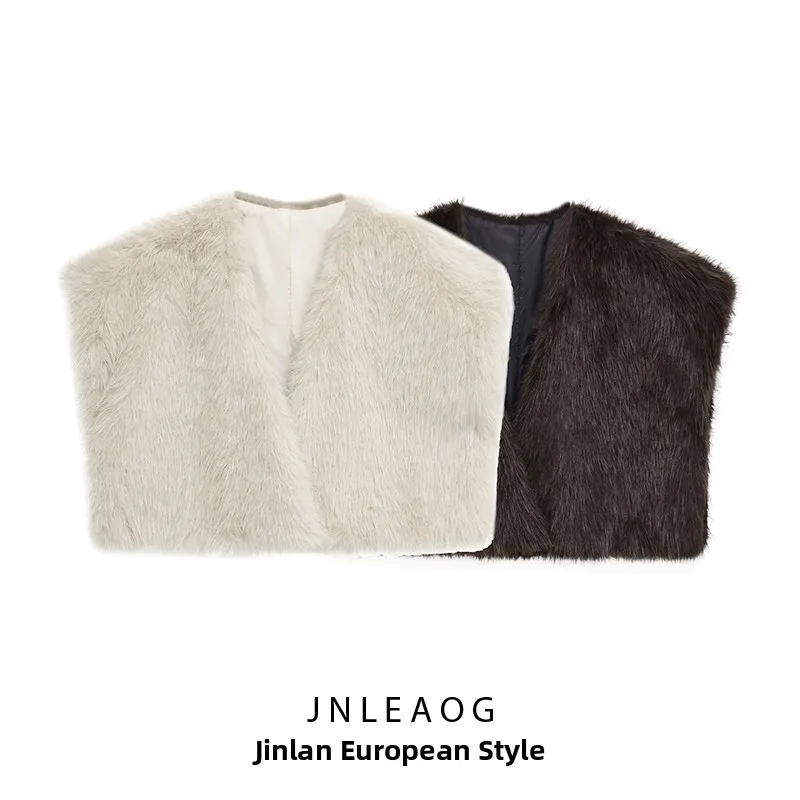 

JNLEAOG мочный жилет с эффектом искусственного меха, осенняя новинка, женская одежда, круглая, без пуговиц, полиэфирное волокно