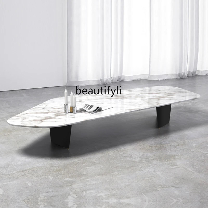 

Italian Minimalist Light Luxury Stone Plate Coffee Table Creative Strange Shape Marble Living Room Villa Modern Length Tea Table