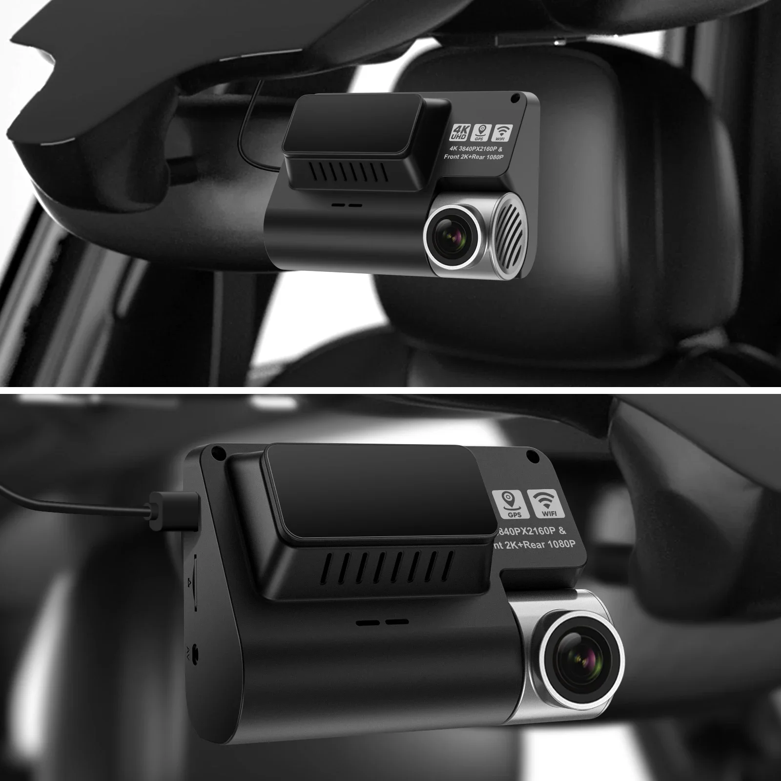 كاميرا V55 Dashcam 4k الجديدة مع نظام تحديد المواقع بعدسة مزدوجة كاميرا داش Dvr 4k واي فاي مع التطبيق الأمامي والخلفي المزدوج 2 قناة 4k داش كام