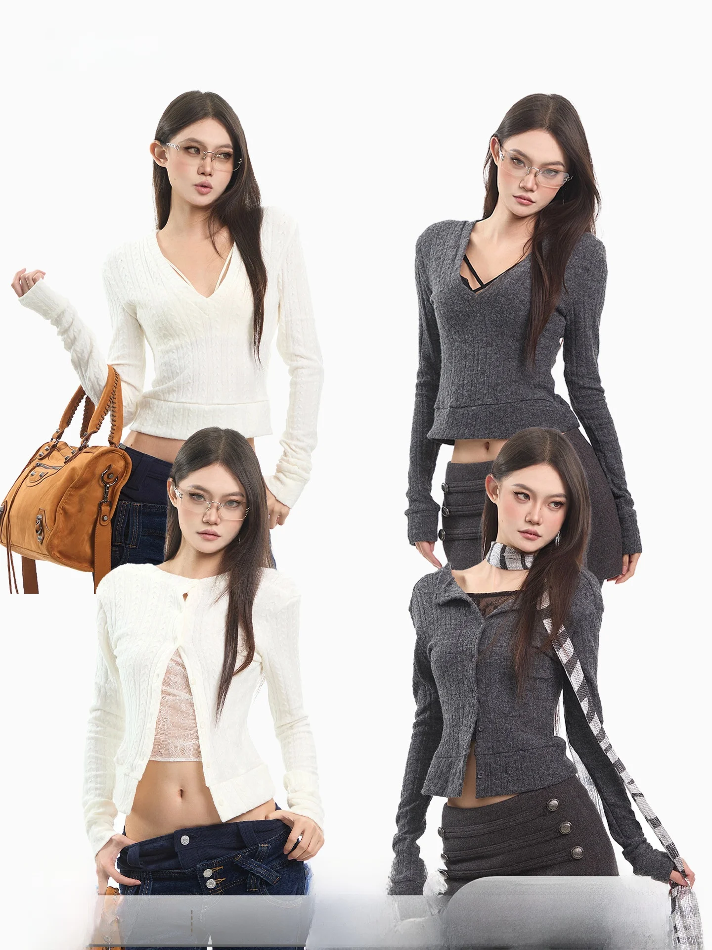 

CCUP SPACE ey Slim Fit V-Ne Open Cardigan Knitted Sweater Women's Autumn Winter Hot Girl Sle Inner Wear Top