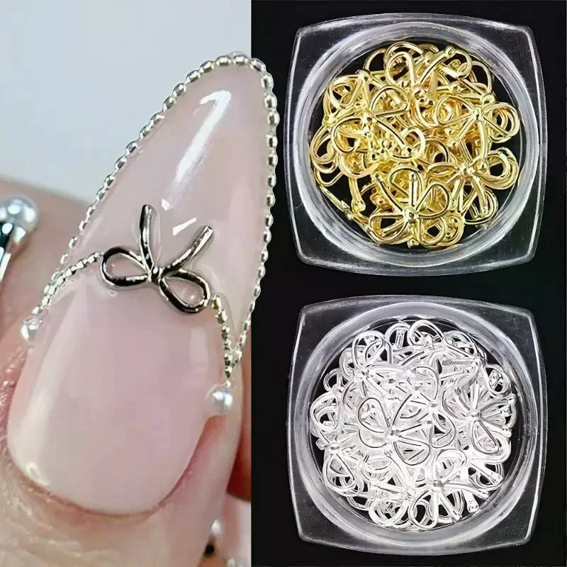 Metal Willow Bows Nail Decoration Gold Silver 3D Bowknot Design DIY Charm Elegant Metallic Jewelry Manicure Accessoires
