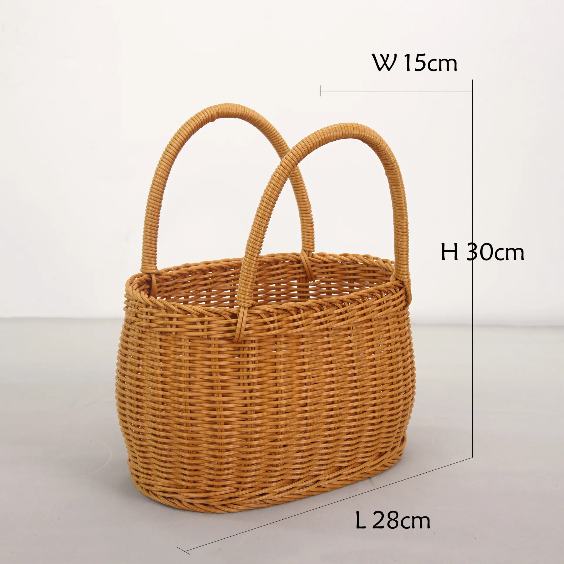 Manufacturer's supply of fashionable and beautiful plastic PP imitation rattan woven handle basket, shopping basket, flower bask