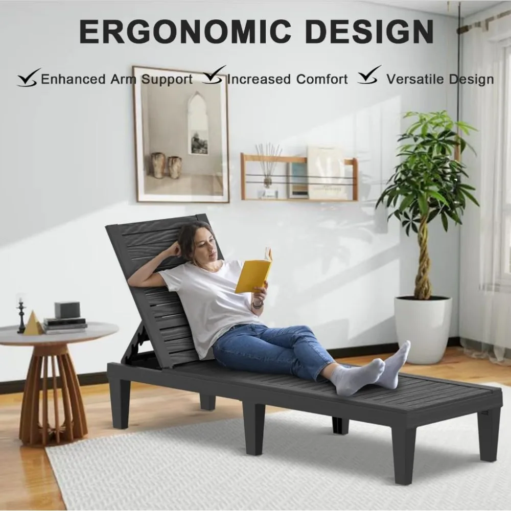 UV-Resistant Waterproof Resin Chaise Lounge Chairs with 5-Position Adjustable Backrest for Outdoor Garden, Pool, Beach, and Pati