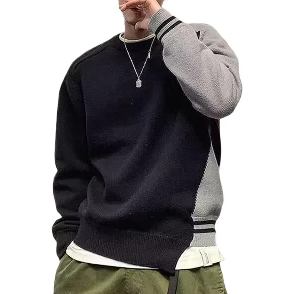 

2025 Новая мужская модная одежда, вязаный жаккардовый свободный пуловер с круглым вырезом, повседневные свитера