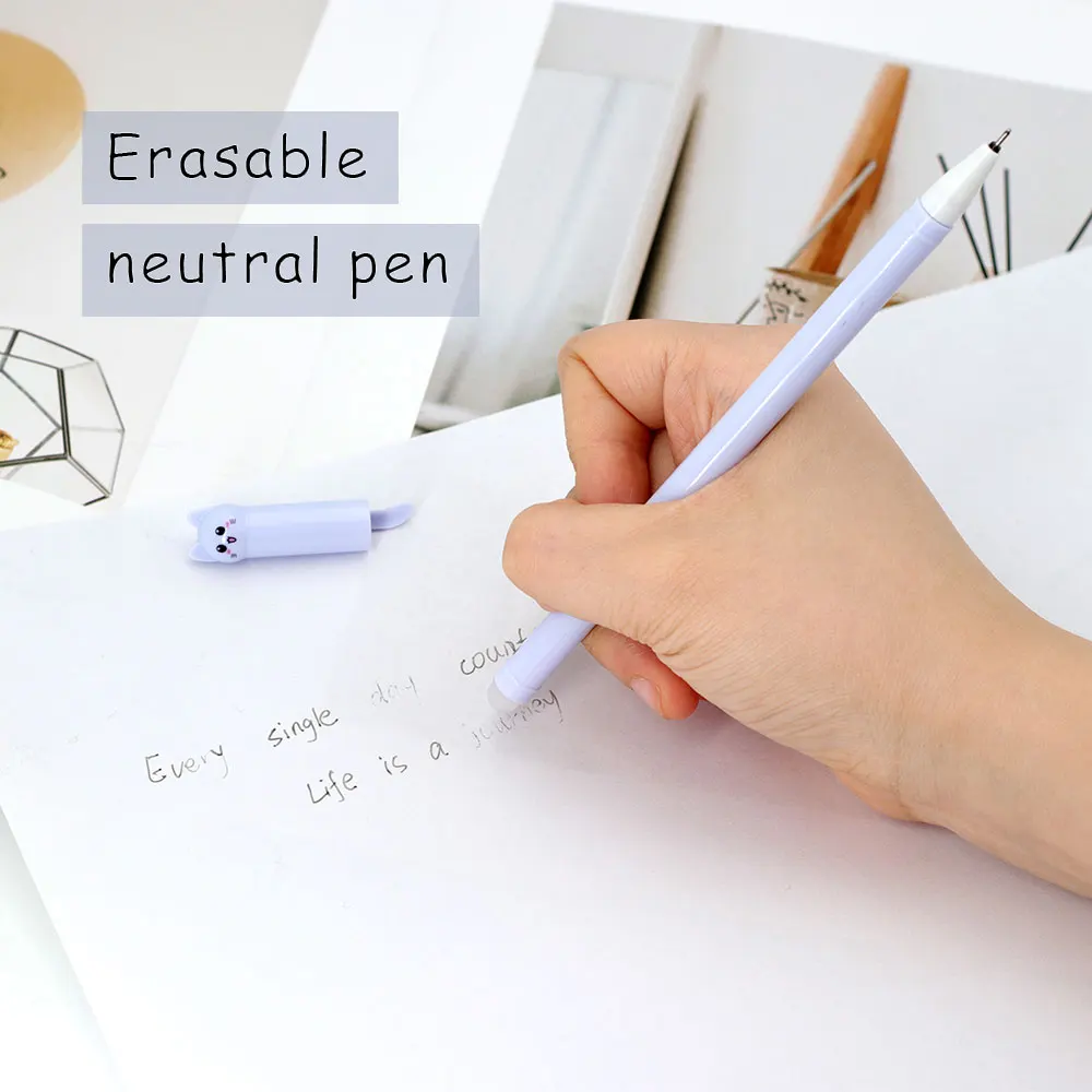 6/12 шт./компл., 0,5 мм, новый креативный набор стираемых гелевых ручек для кошек, моющаяся ручка, гладкое письмо, черный, синий, волшебный стираемый стержень для заправки