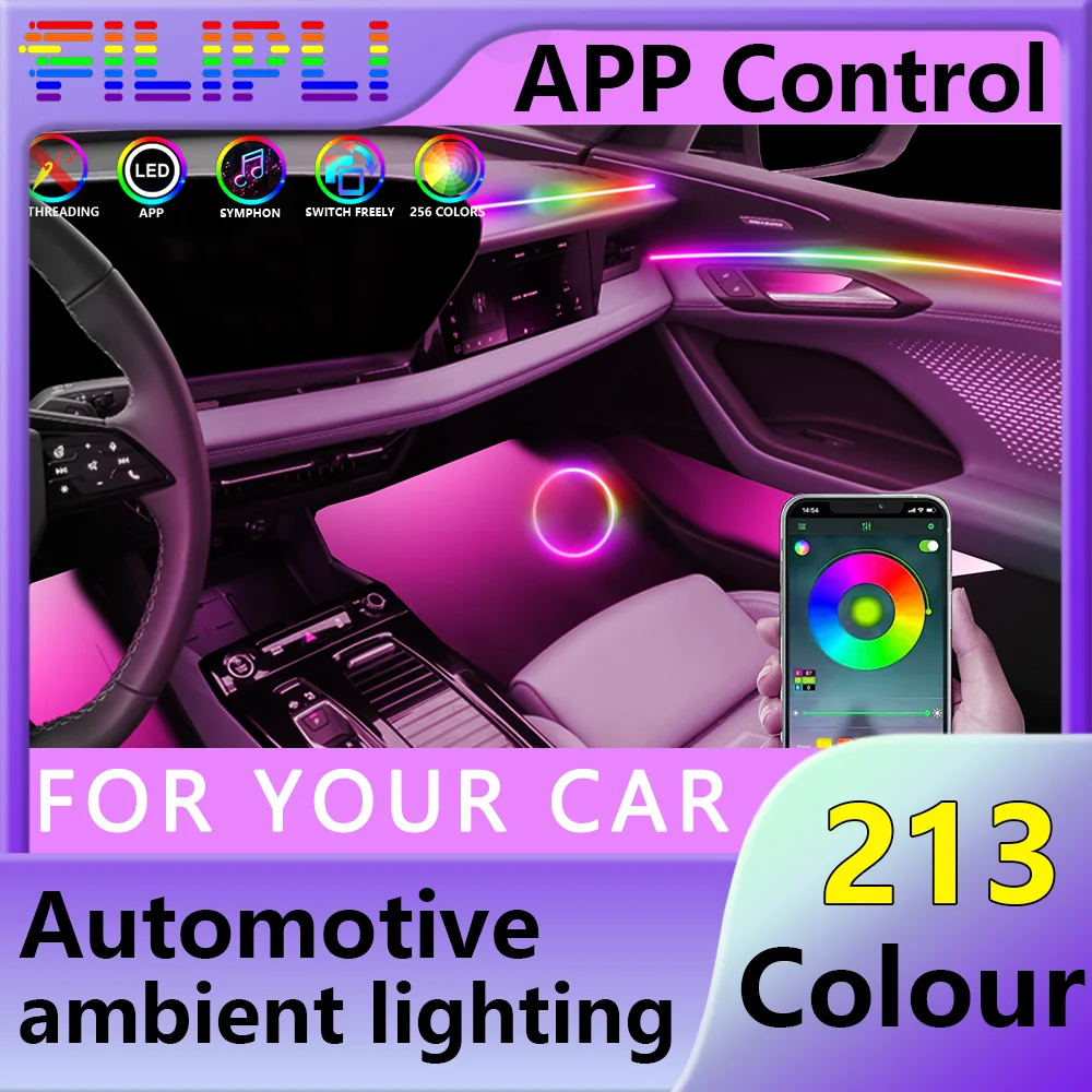 

6/18 в 1, акриловый автомобильный окружающий свет RGB 64 213 цвета Cantata, акриловое приложение, стример, набор атмосферных ламп для автомобилей