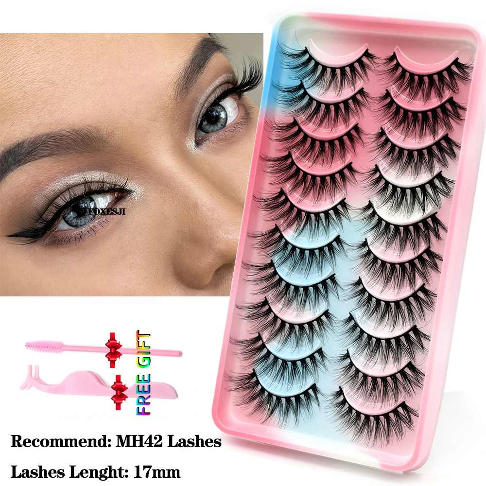 FOXESJI Makeup False Fake Eyelashes Wispy Soft Full 3D Faux Mink Lashes Fluffy Reusable Lash Extension Faux Cils Natural Lashes