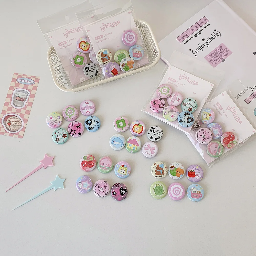 12pcs Cute Cartoon Clover 25mm Mini Badge Vintage Style Brooch Decorative Pin Journaling Badge Set