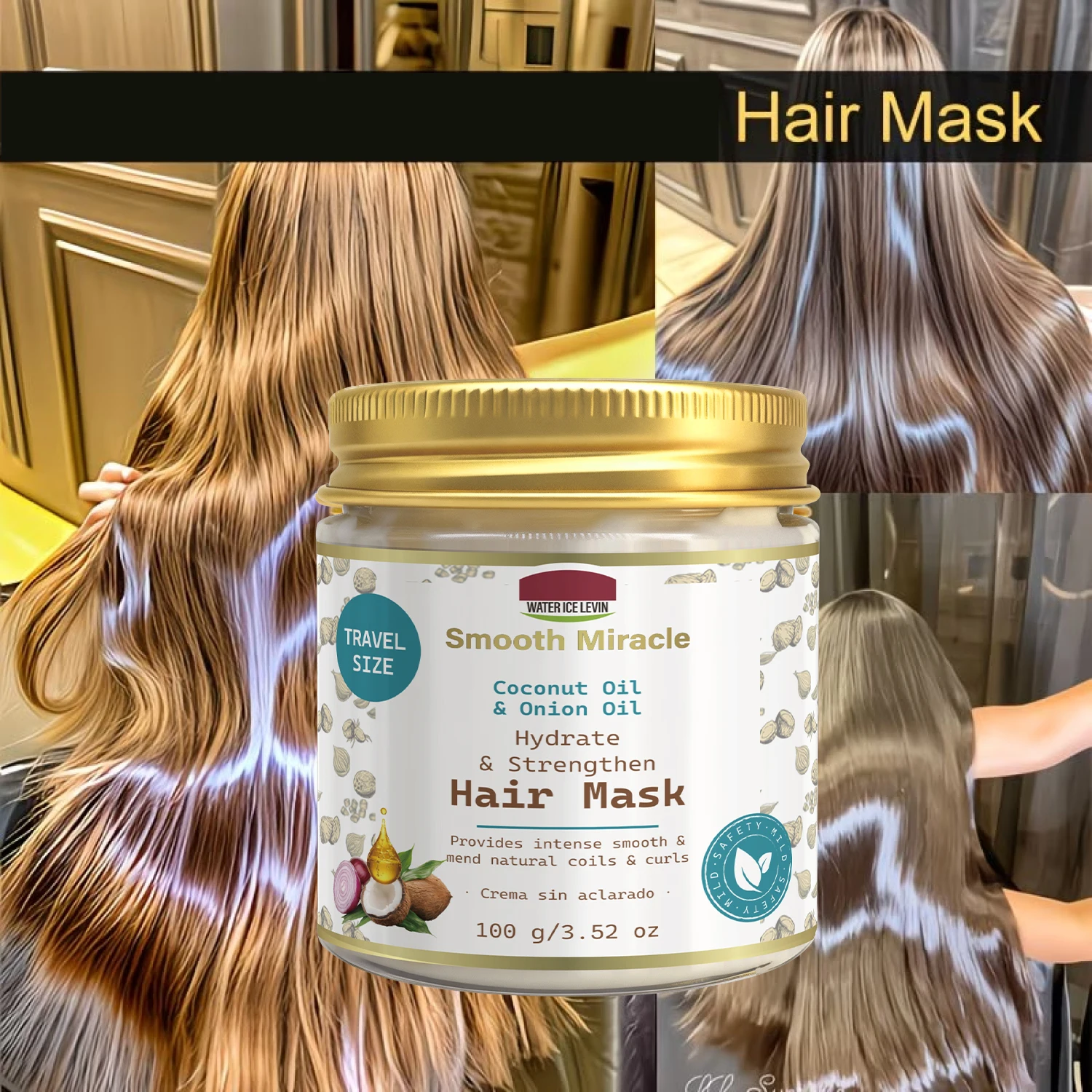 Mascarilla capilar de coco y cebolla, hidratante y alisante para cabello seco y dañado, fortalecedora tamaño viaje 100g