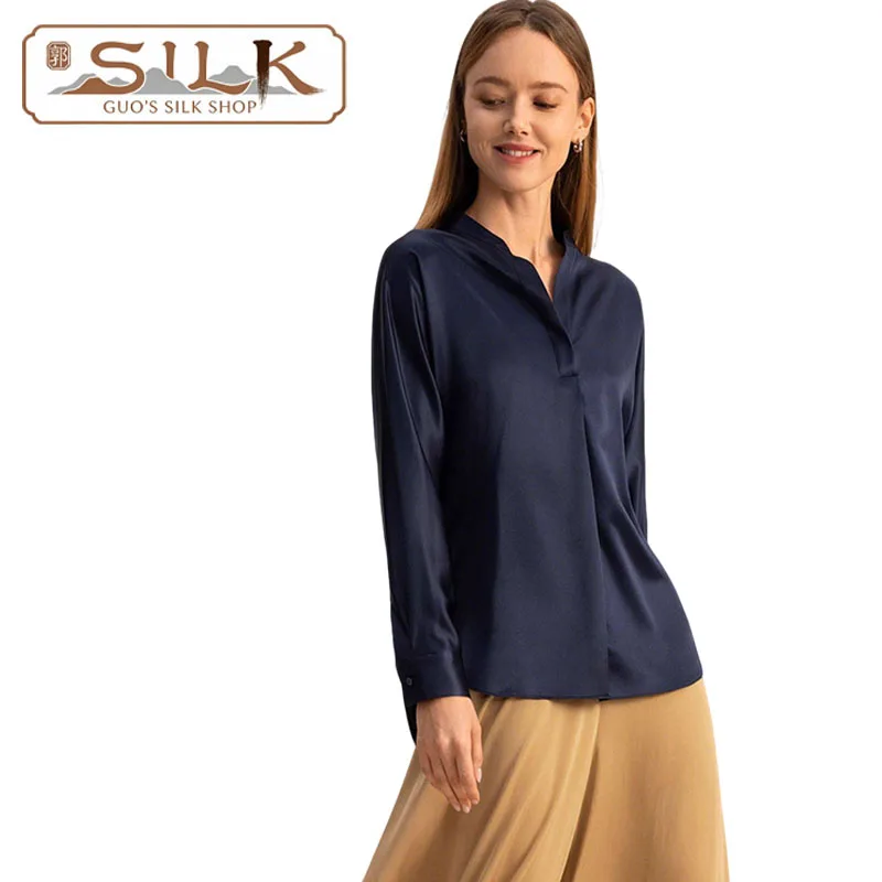 

100% Natural Silk Women's Shirt - Long Sleeve V-Neck T-shirt - Elegant and Simple, Suitable for Business and Casual Wear