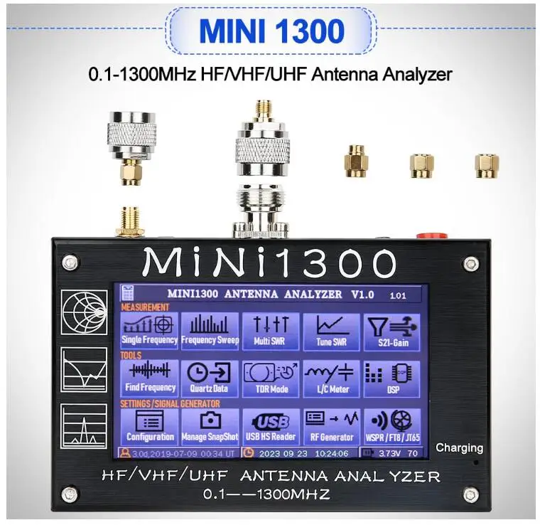 Mini1300 Antenna Analyzer, 4.3 Inch 0.1-1300MHz HF VHF UHF Antenna Analyzer  ANT/SWR/TDR/DSP RF Signal Generator Vector Network