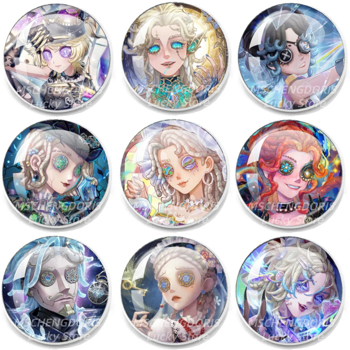 Horror Game Identity V Pins Cartoon Character Badges Glass Round Brooch Backpack Cosplay Lapel Pins Jewelry Accessories Gifts ﻿