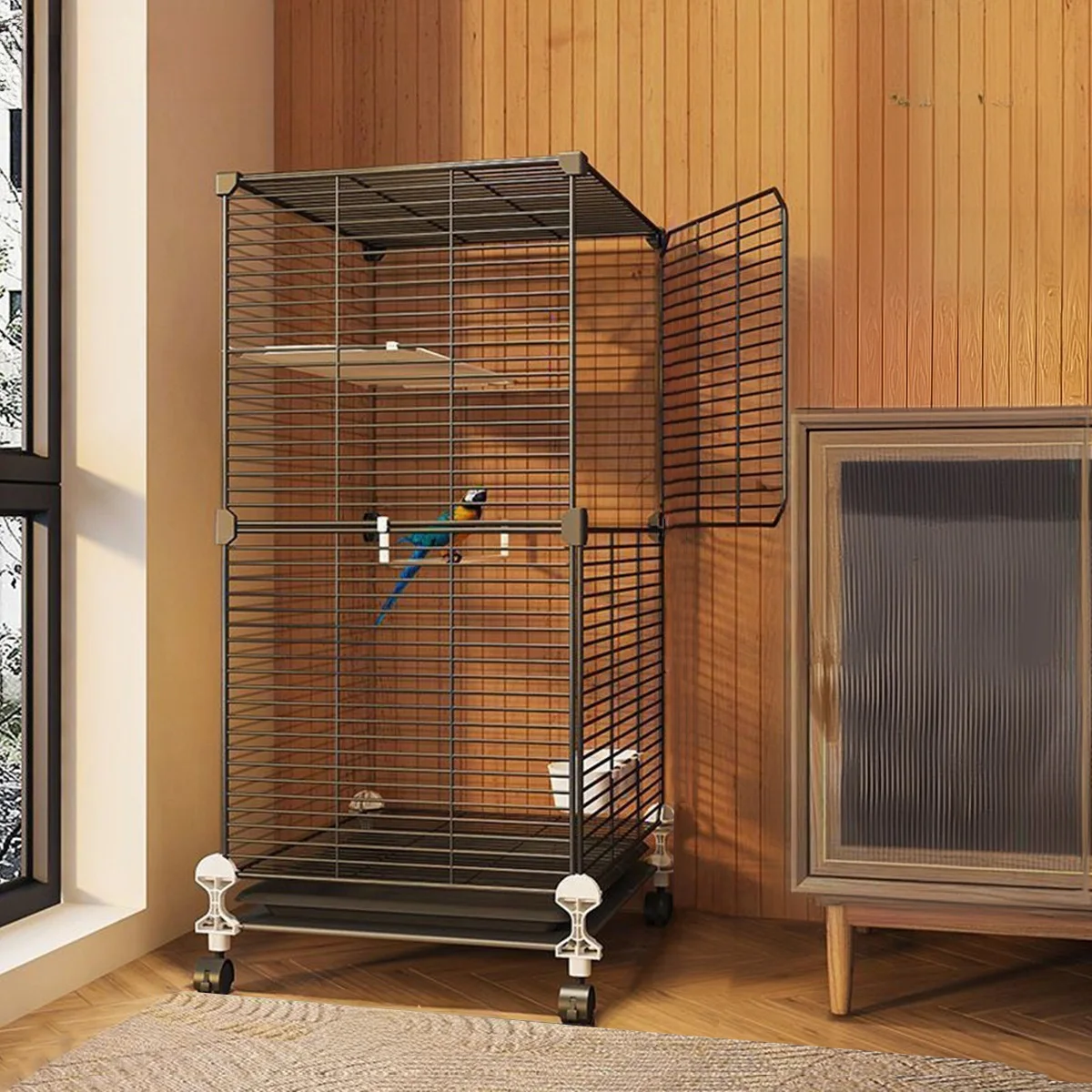 

Bird Cage Parrot Cage for Home Use with Toilet Tray, Wheels, Large Size for Cockatiels, Budgerigars, Lovebirds, Mynas, Finches