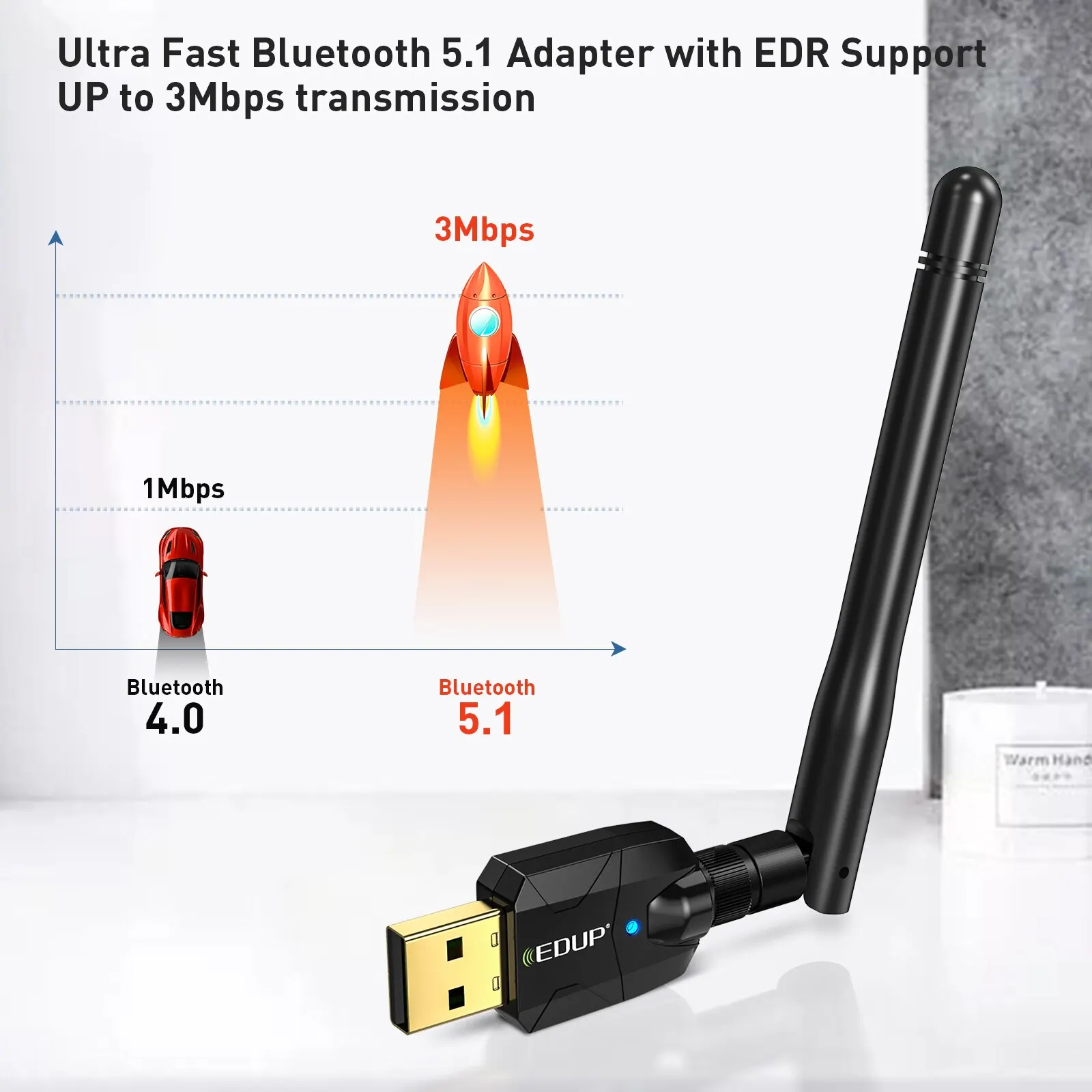 EDUP 100M Bluetooth Adapter USB Bluetooth 5.1 Wireless Receiver Transfer For PC and Desktop Audio Wireless Mouse Adapter