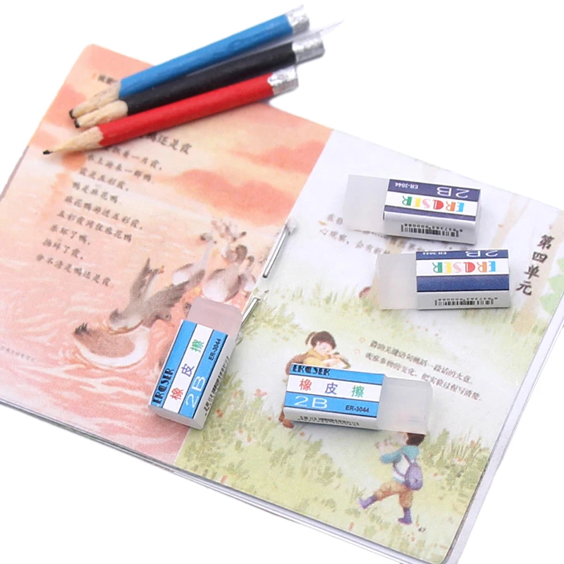

2Pcs 1:12 Scale Miniature Dollhouse Pensil Case Mini Eraser Dictionary Model Stationery for OB11 BJD Doll Accessories Toy