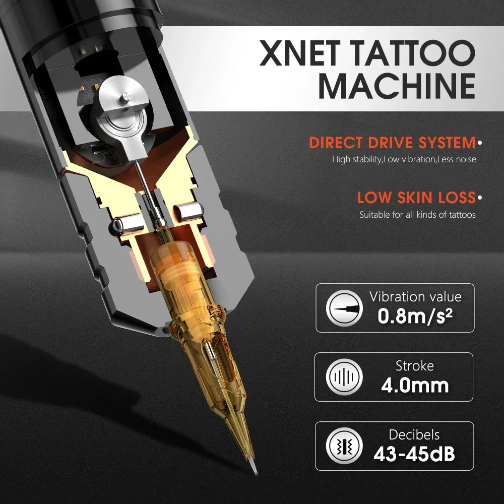 XNET Ninja Nova Brushless Motor 3.5/4.0 Stroke Professional Wireless Tattoo Pen Machine Kit with Cartridge and Tattoo Accessory