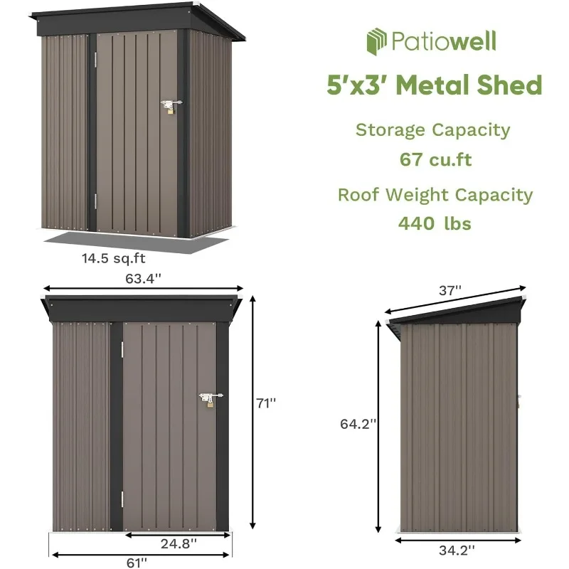 5x3 FT Outdoor Storage Shed, Tool Shed With Sloping Roof And Lockable Door, Metal Shed For Backyard Garden Patio Lawn