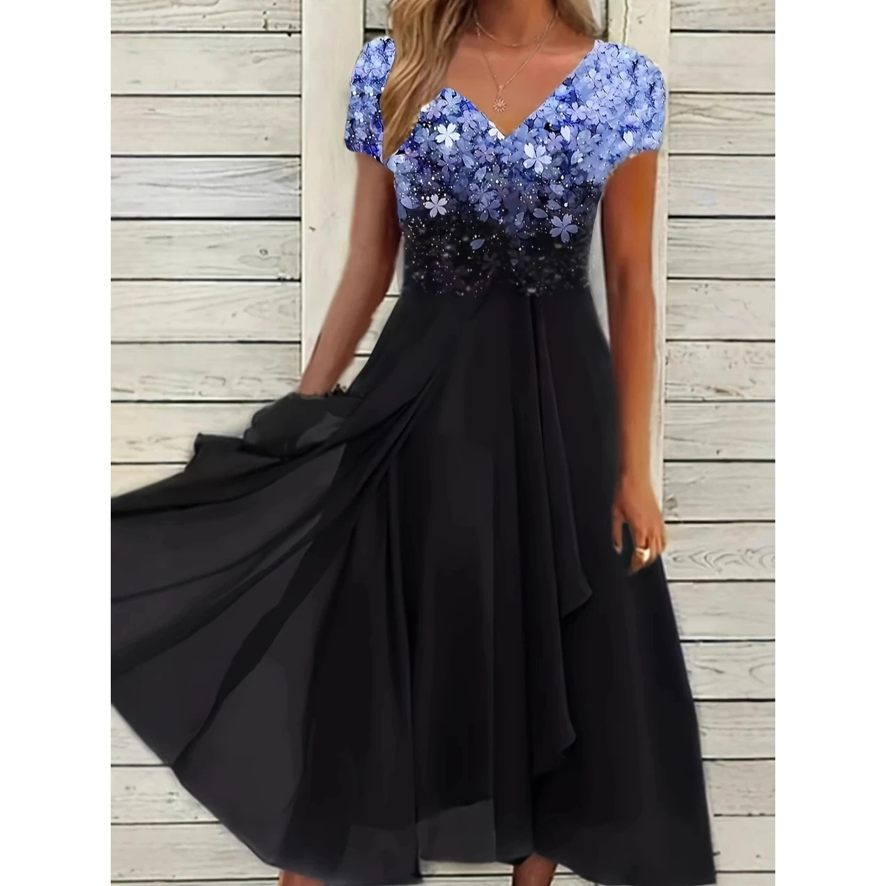 V-ne ort Sve imprimé Dr décontracté Sle jupe trapèze tissu Polyester femme Dr Faionable robe imprimée décontractée