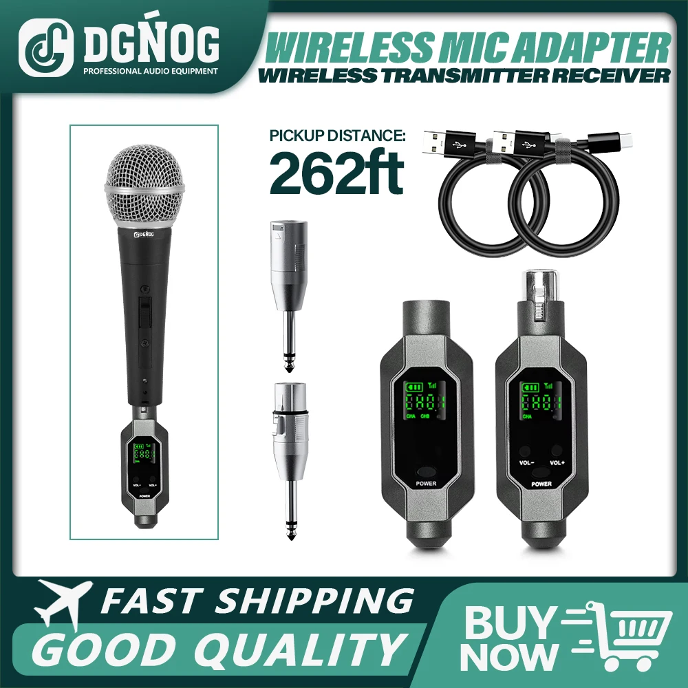 

DGNOG Multi-function UHF Wireless XLR Adapter System Transmitter and Receiver Microphone USB 48V for Wired Microphone Guitar