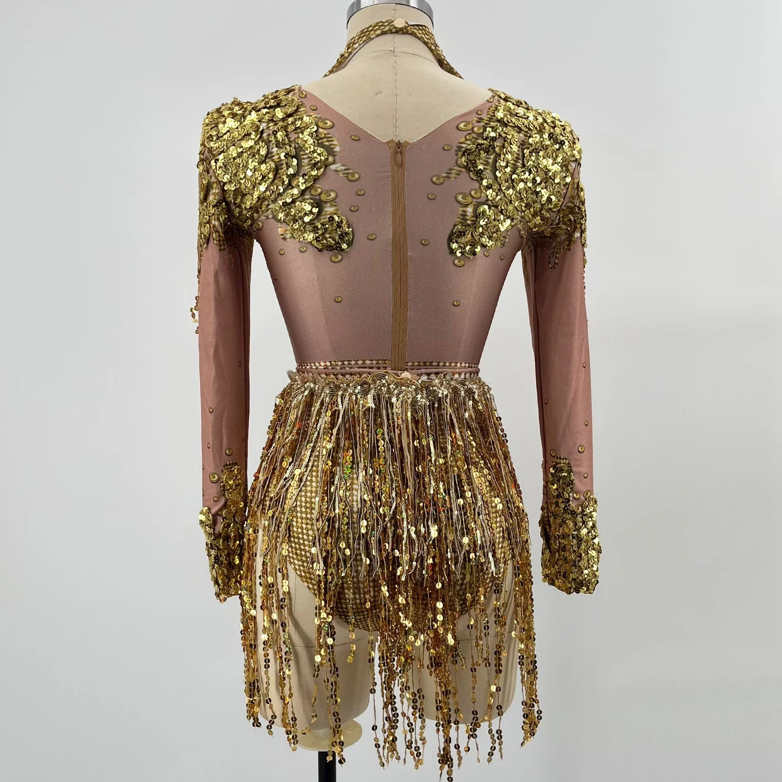 kobiety taniec na rurze klub nocny impreza nosić kostiumy drag queen seksowne dwuczęściowe złoto srebro cekiny frędzle body strój sceniczny sukienka