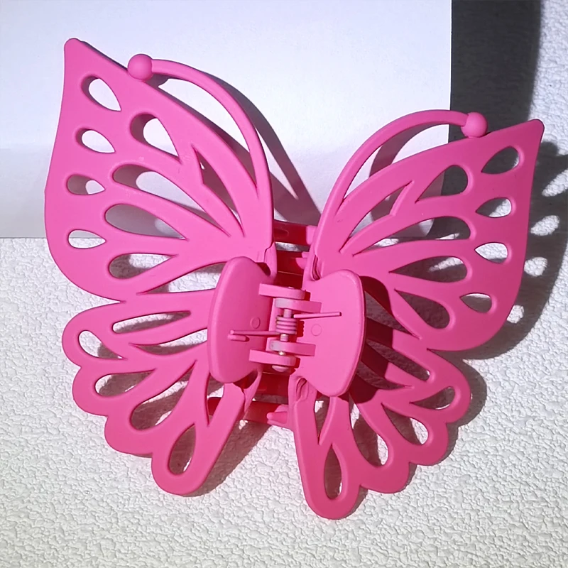 9 cm Süße Frauen Mädchen Junge Mode Geschenk Zurück Kopf Clip Haarnadel Candy Farbe Einzigen Schicht Hohl Flügel Antenne Schmetterling haar Klaue – Detail 18