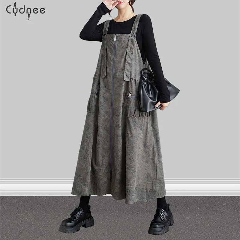 Fashion Fashion Women's Dress Autumn New Plus-size Design Sense Shoulder Strap Adjustable Loose Halter A Version Maxi Dress