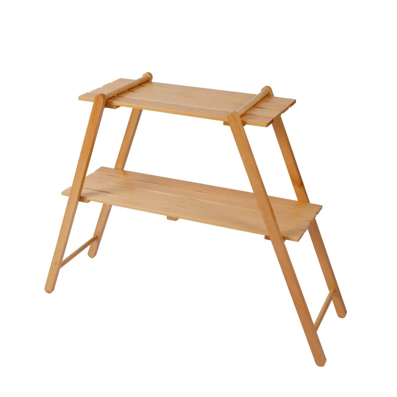 

Shelf Kutuo Outdoor Shelf Double Layer Beech Log Color Removable Portable Camping Shelf