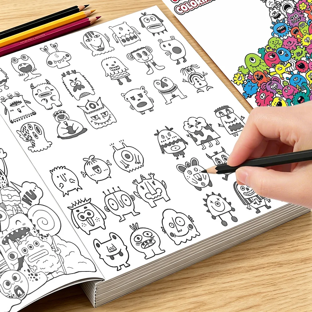 Monster Market Coloring Book for Adults, 32 Pages Monster Drawing Book, Stress Relief Graffiti Art Painting Book for Relaxation
