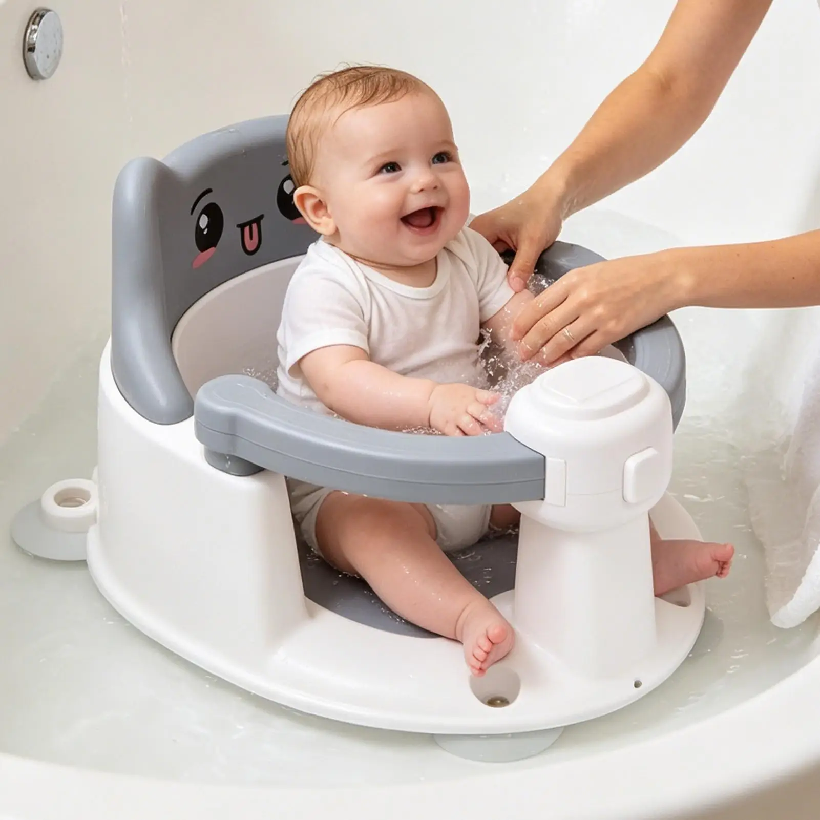 Kids Bath Seat Non-Slip Suction Cup Shower Stool Bath Support Chair With Armrests Bear Backrest For Up To 6 Months Boys Girls