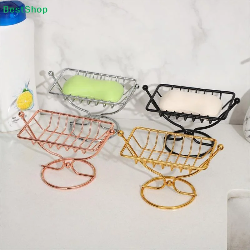 〔Q〕Square Metal Soap Dish Holder Rustproof Wire Soap Rack Creative Draining Soap Holder For Bathroom Kitchen Countertop