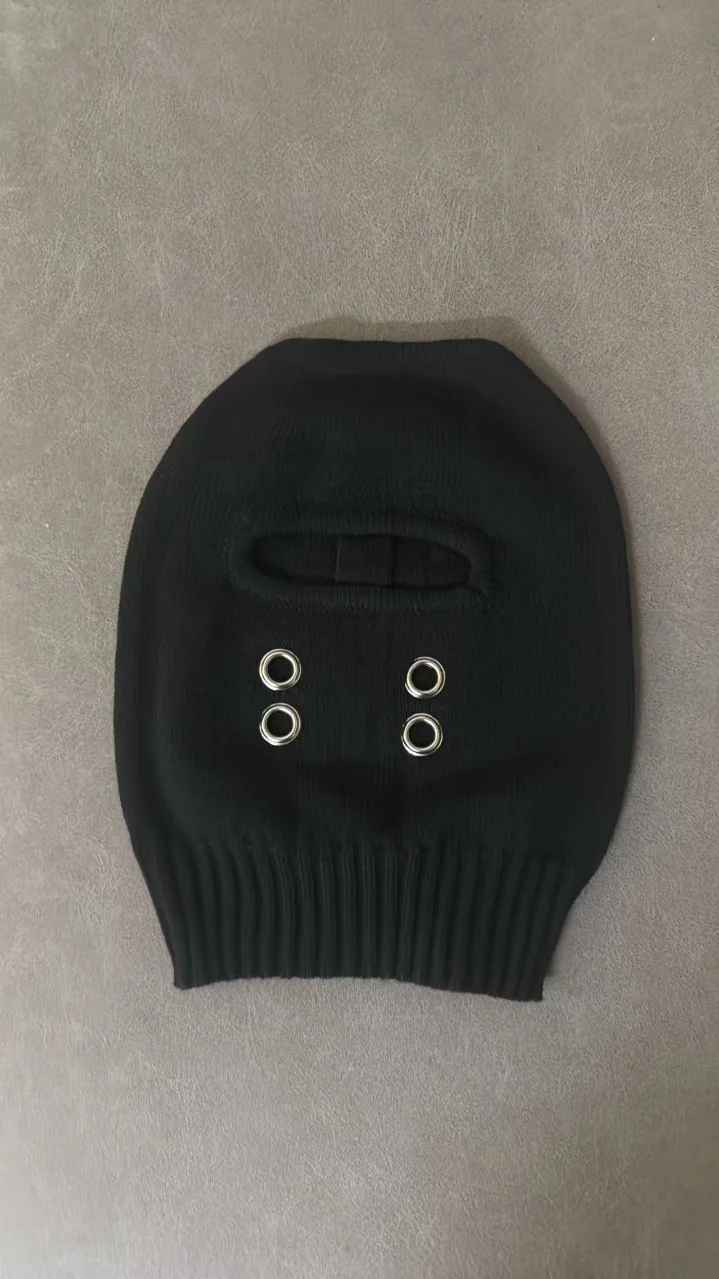 Dark Punk-style Hollow-out Design, Trendy and Edgy Streetwear Pullover Knit Beanie.