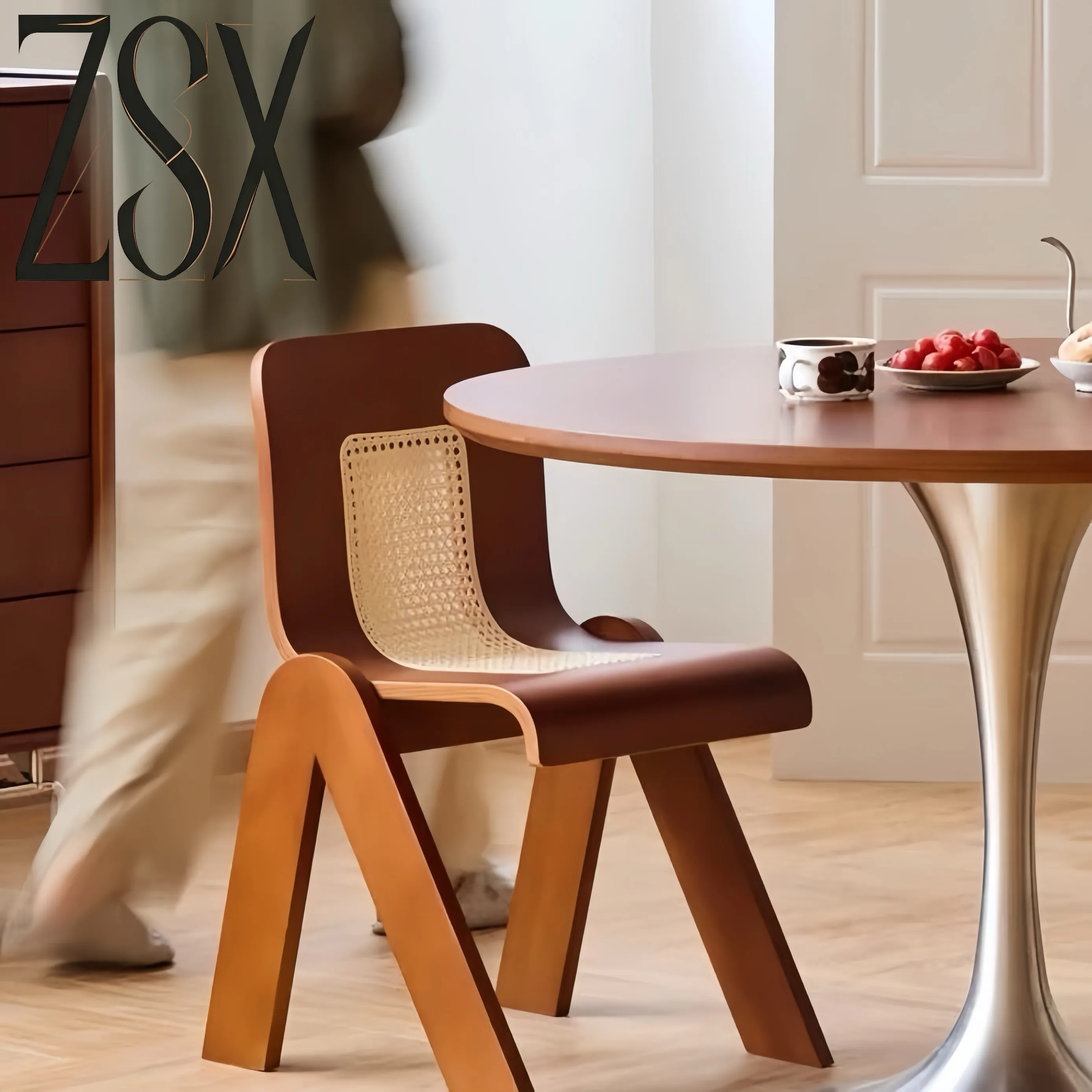 Wabi Sand Wind Designer Medieval C Chair Retro Rattan Home Office Bedroom French Light Luxury Solid Wood Backrest Dining Chair
